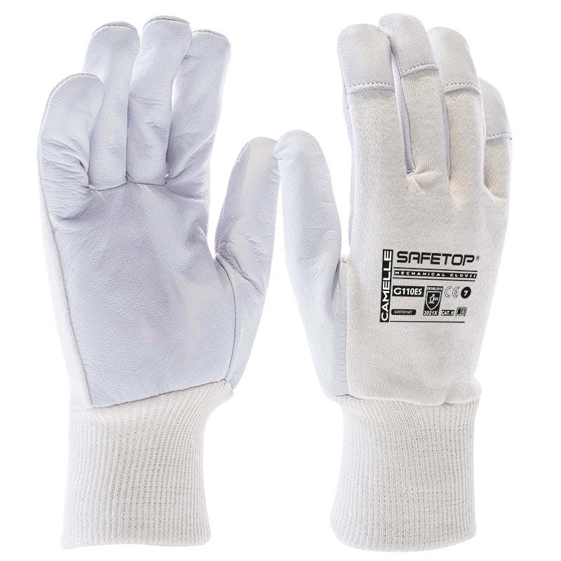X12 GANTS CUIR-COTON MANCHETTE ÉLASTIQUE, CAMELLE (1,68€/U)