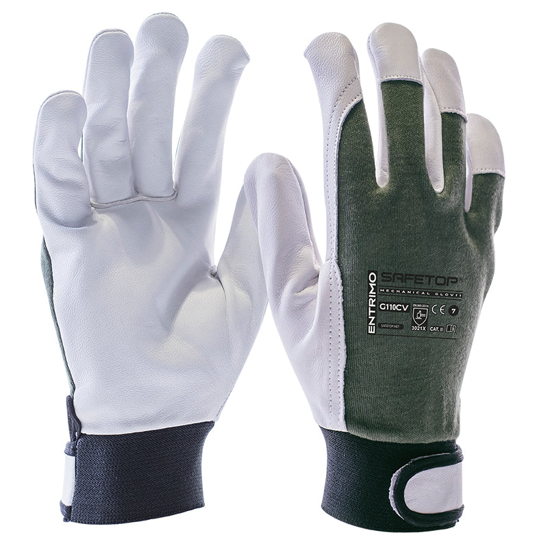 X12 GANTS COTON ET CUIR VERT AVEC VELCRO, ENTRIMO (1,99€/U)