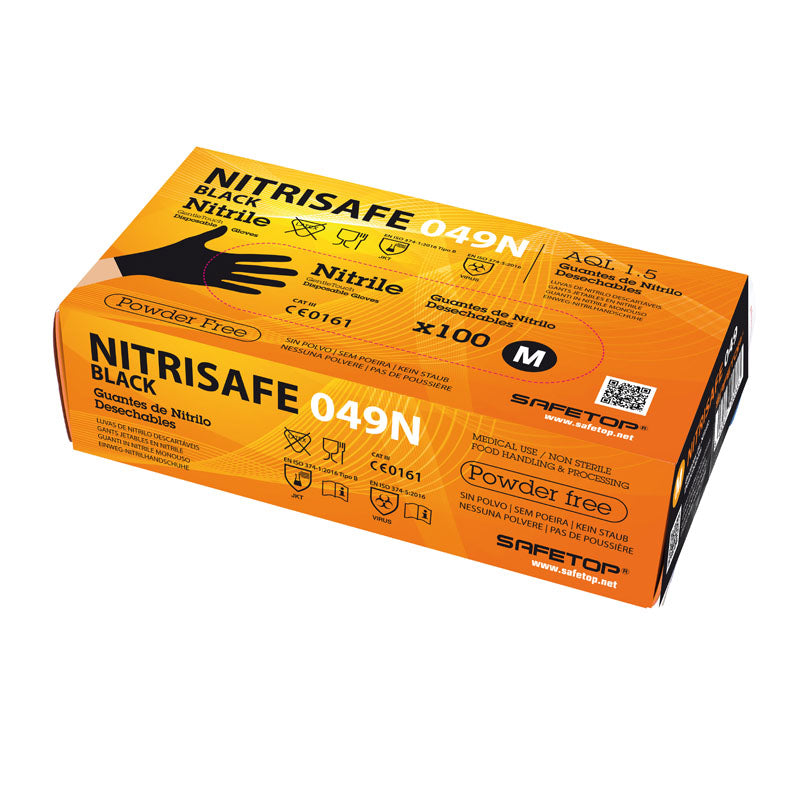 BTE 100 GANTS JETABLES EN NITRILE CHIMIQUE, NITRISAFE NOIR